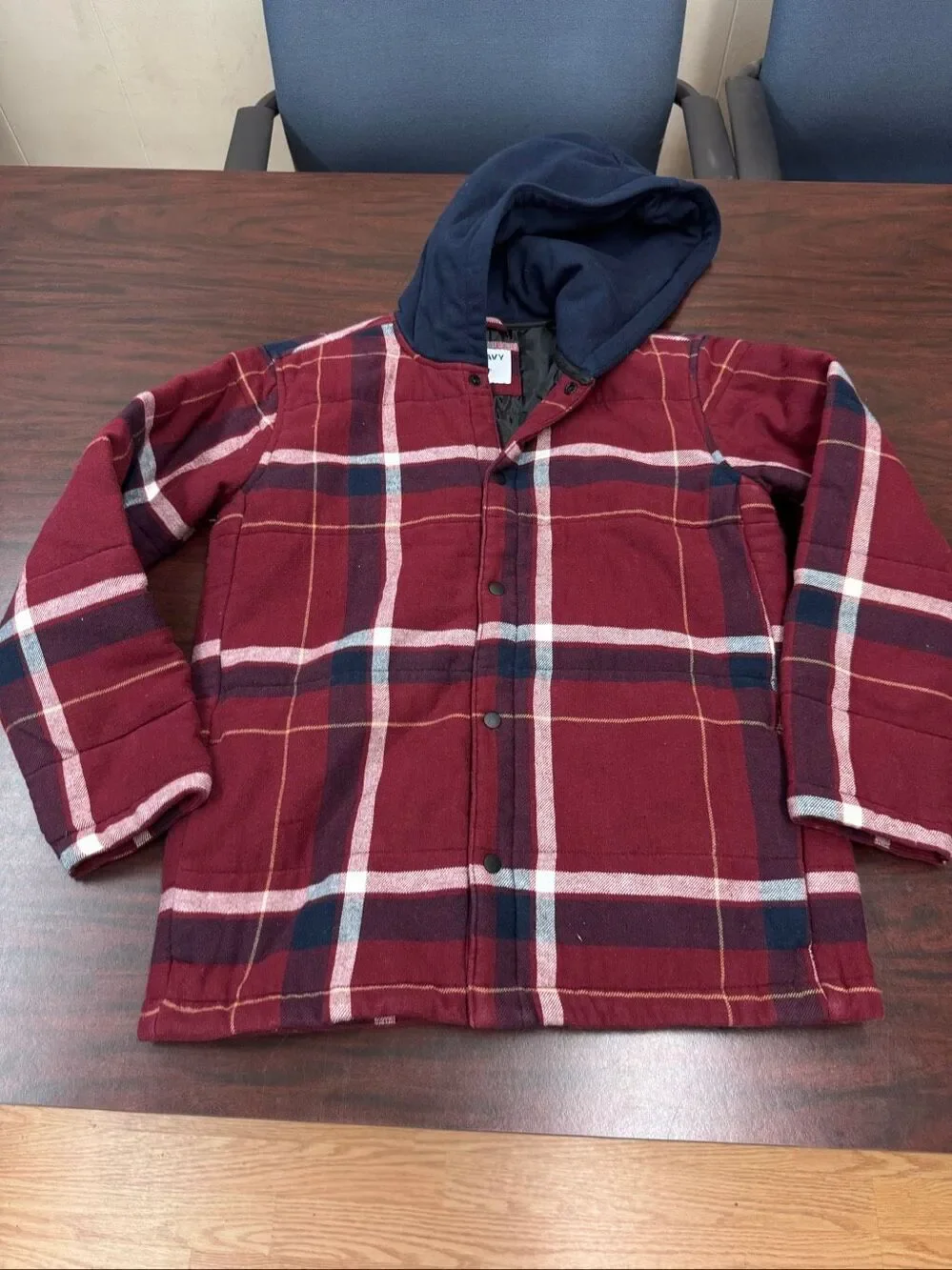 Old Navy Boys Plaid Button Up Hooded Puffer Jacket Size X-Large (14-16)